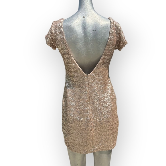 ✨ Free People Backstage Mini Dress | Champagne Gold Sequin | Low Back | Size Med - Picture 8 of 13